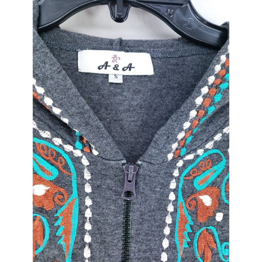 A&A Fashion Gray Floral Full Zip Hoodie Jacket Womens Small - Picture 5 of 7